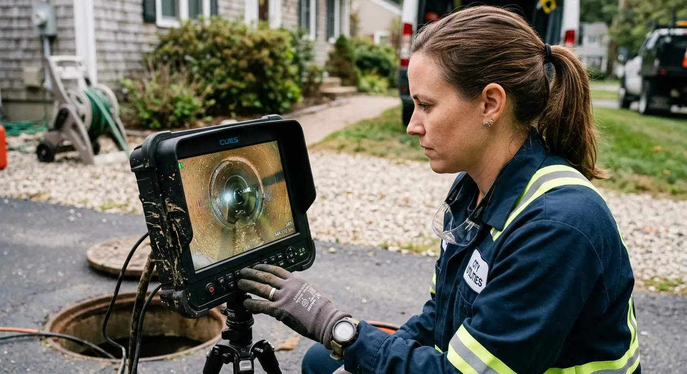 Technician reviewing sewer camera inspection footage in Southeast Arcadia